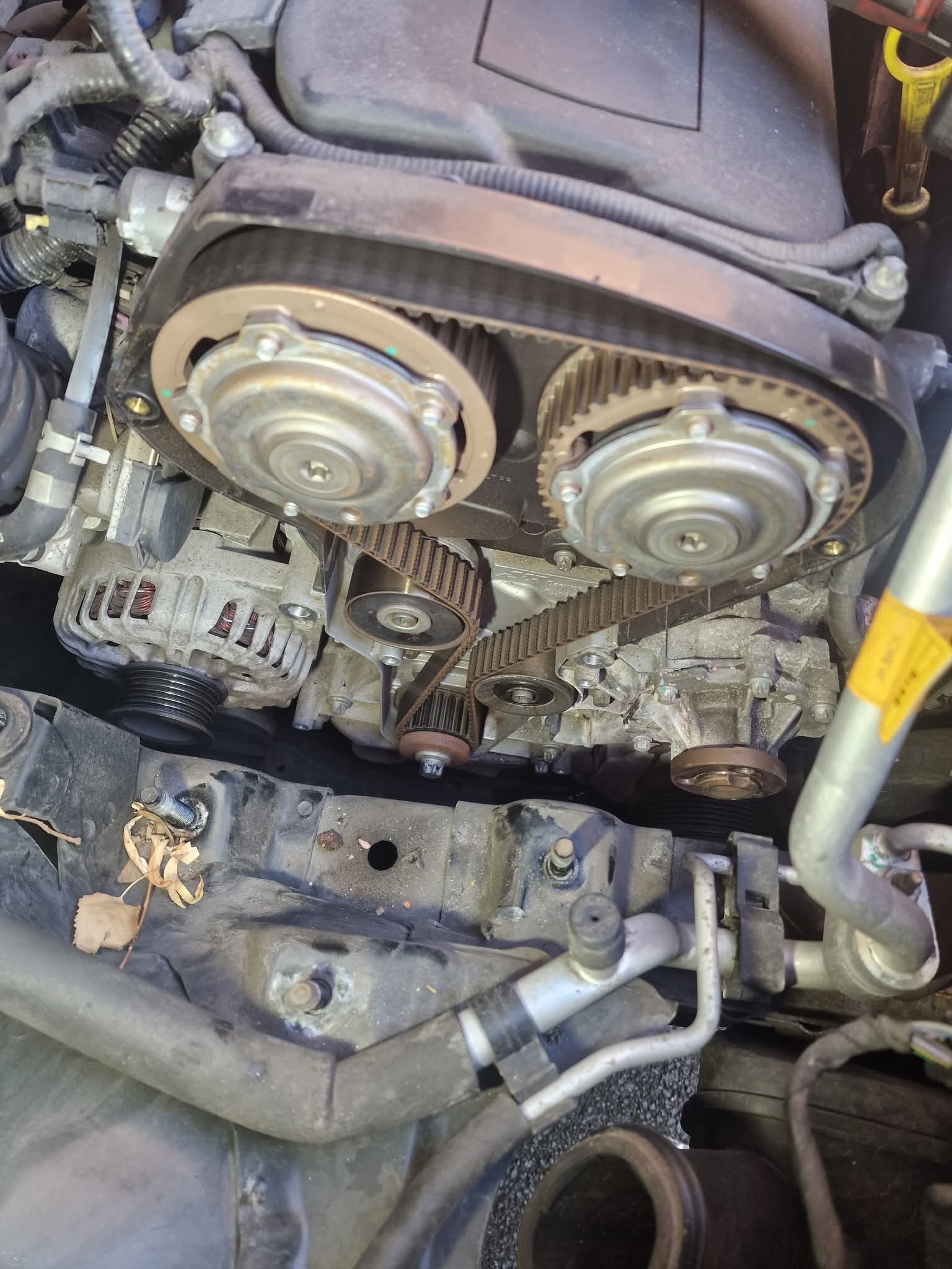 Timing belt replacement in progress